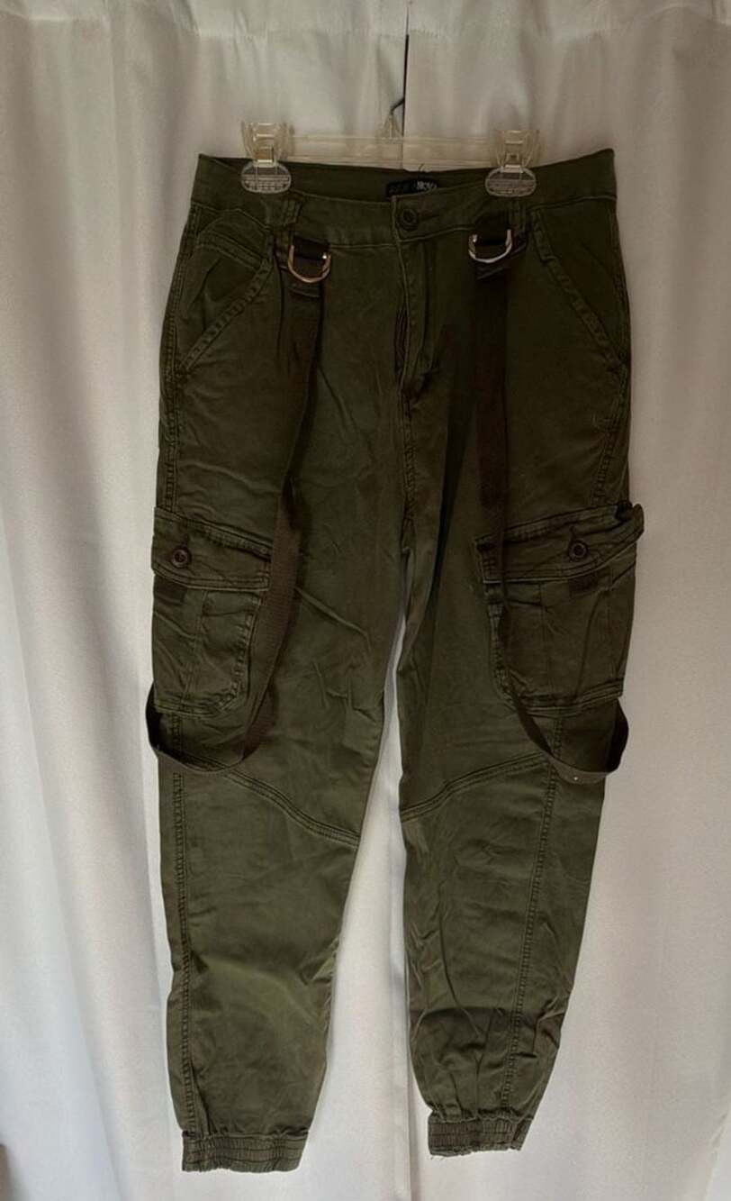 Fashion Nova Cargo Joggers Size M Olive Green Utility Strap Pants